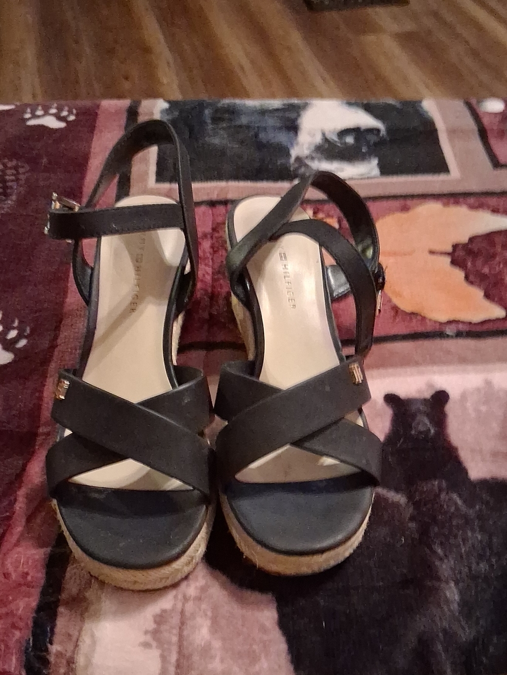 Tommy Hilfiger Black Crisscross Wedge Sandals